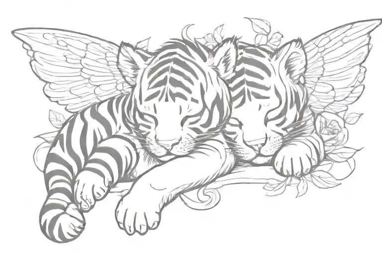 Sleeping Baby Tiger With Wings Holding
