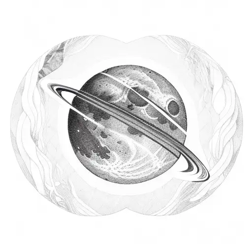 Cresent Moon Connected To Saturn By Rope With A Heart In The Middle