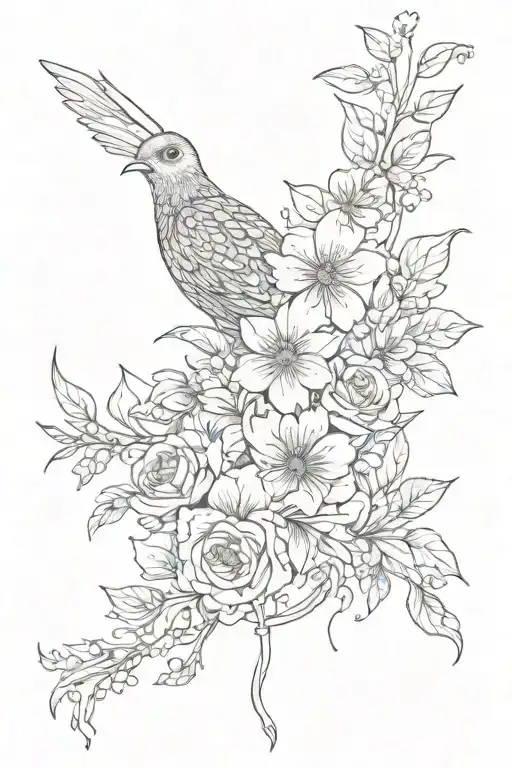 Floral Back Tattoo With Animal And Quote