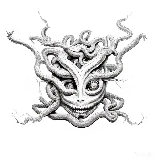 Medusa With Gouged Out Bleeding Eyes And Some Snake Heads Cutoff