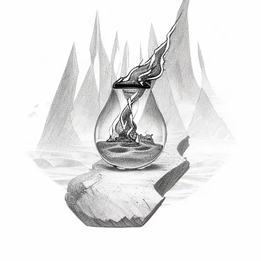 Broken Hour Glass With Sand Turning Into Fire