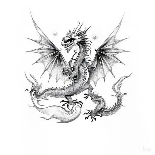 An Intricate Hand Tattoo Featuring A Dragon Intertwined With Egyptian Hieroglyphics