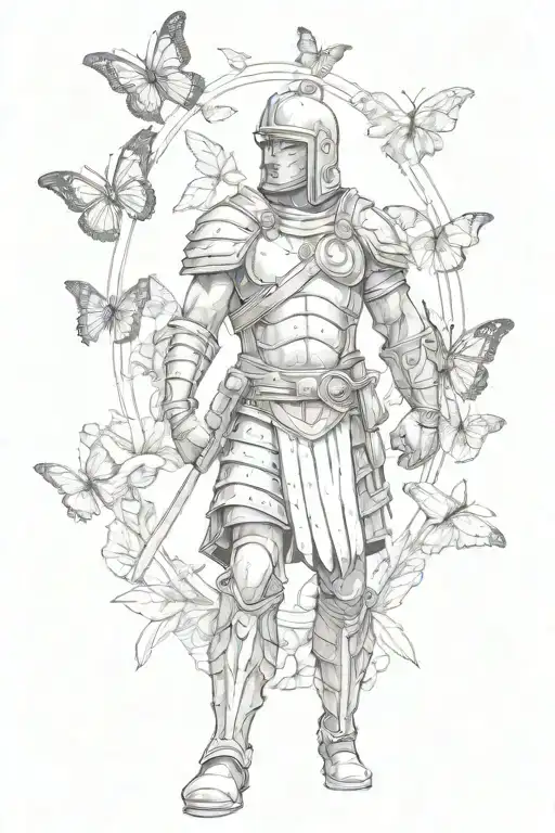 Roman Gladiator And Butterflies