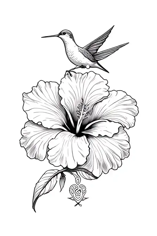 Flower Hibiscus And Colibri And Triskel Symbol