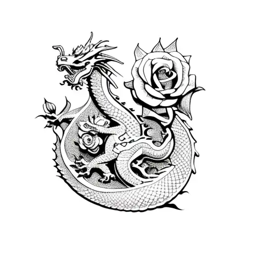 Dragon With Roses Surround It