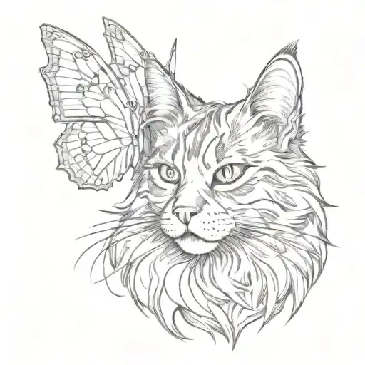 Mainecoon Cat With Bufferfly