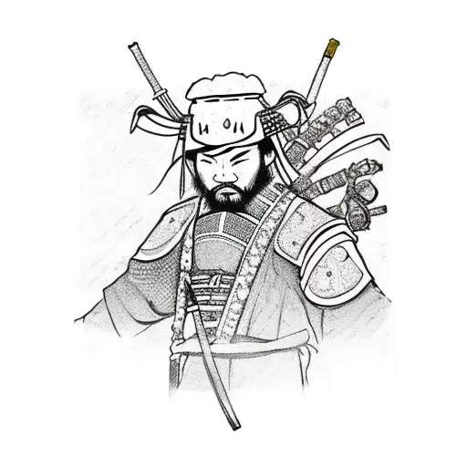 Japanese Samurai Warrior With Floral Background