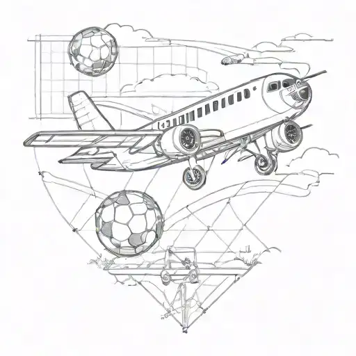 Child's Drawing Of A Plane Flying Over A Soccer Field