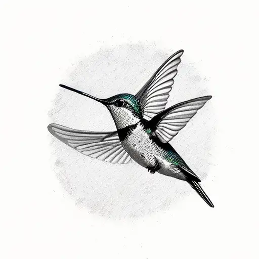 Hummingbird With Intricate Blackwork Botanical Elements
