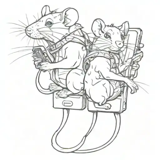 Rats Black And White With A Phone
