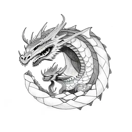 Mom Dragon With Two Babies Spiraling Around A Sanctuary Full Of Books