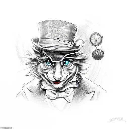 Mad Hatter Riding A Motorcycle Through A Psychedelic Landscape