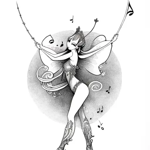 A Fairy With Musical Notes Flowing Out Of Their Hands