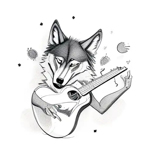 A Cupido Playing A Guitar With A Wolf And Other Animals Forming A Band