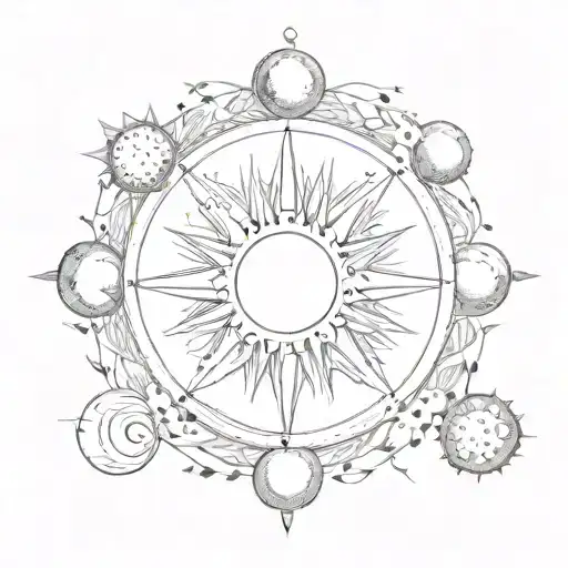 Phases Of The Moon And A Sun In The Shape Of A Semicolon