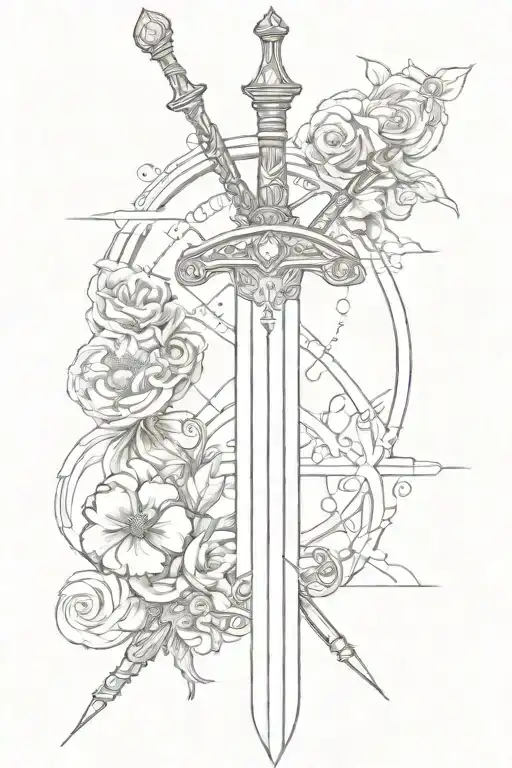 Long Thin Sword With The Astrological Sign Libra