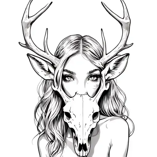 Sexy Woman With Deer Skull Head