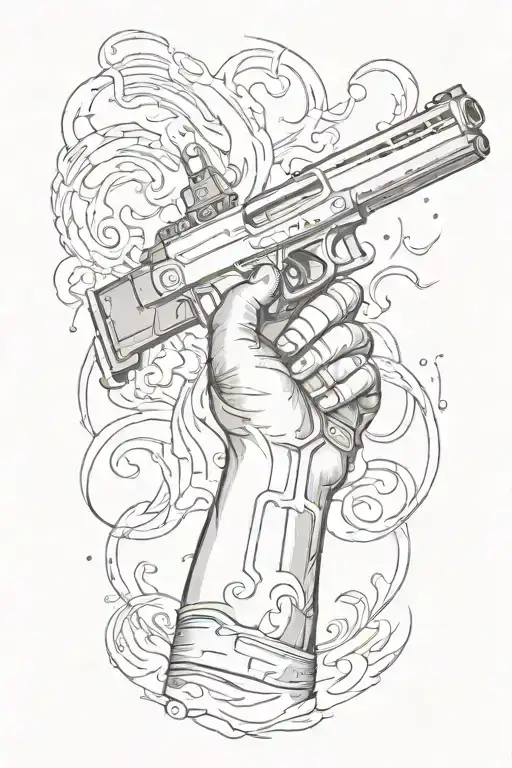 A Fore Arm Sleeve Tattoo Featuring A Solder With A Gun Surrounded By Smoke