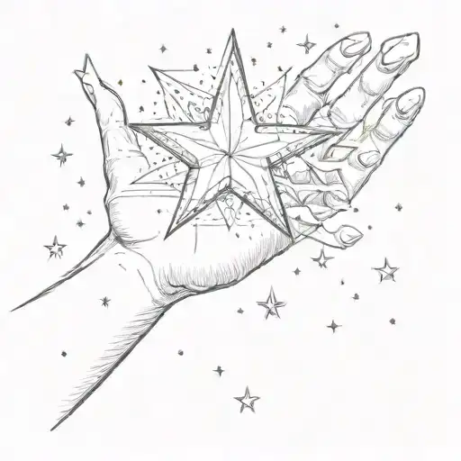 Star Dust And Hand Holding To One Star Sign