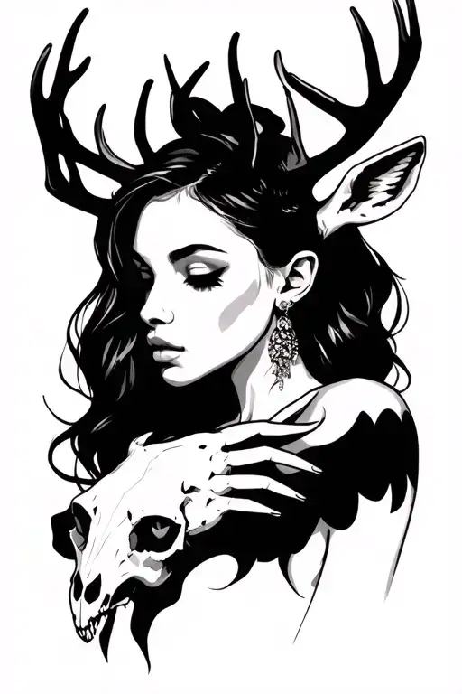 Sexy Woman With Deer Skull Head