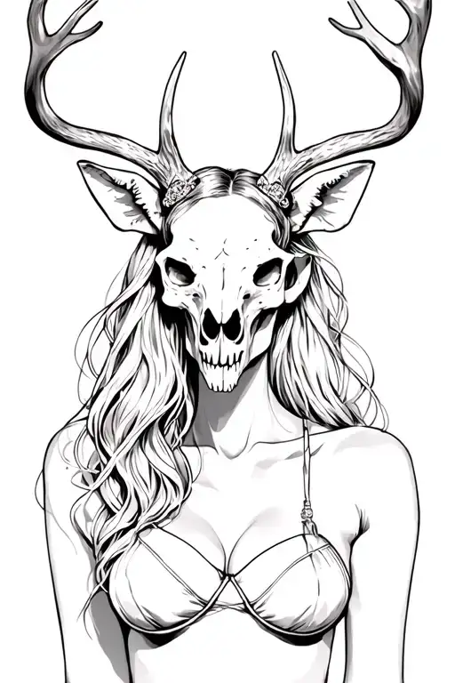 Sexy Woman With Deer Skull Head