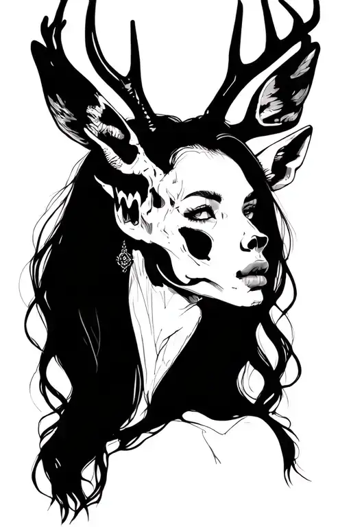 Sexy Woman With Deer Skull Head
