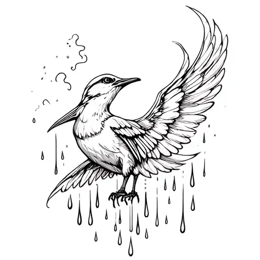 Magic Bird With Open Wings Of Rain