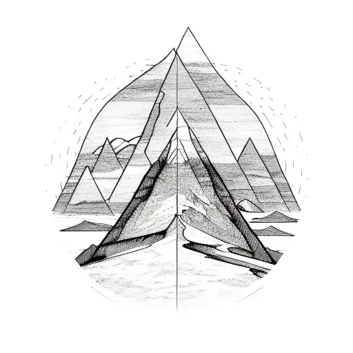 A Sketch Of A Mountain Peak With A Philosophical Symbol Incorporated Into The Landscape