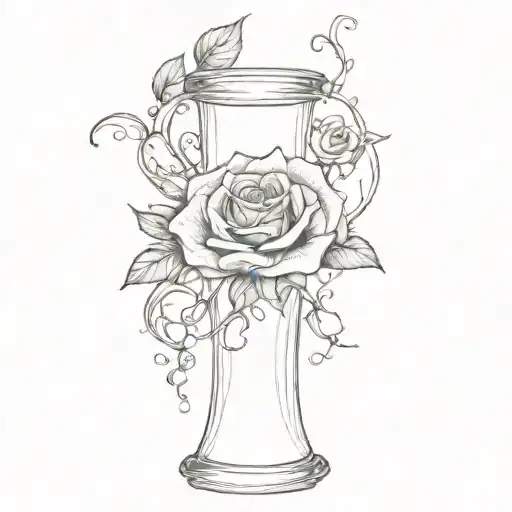 Rose Vine Wrapped Around Hour Glass With Sand