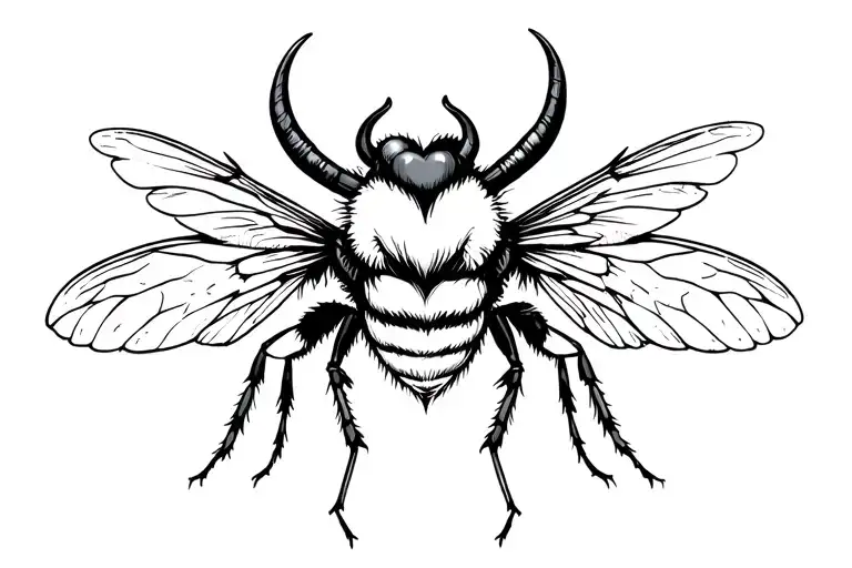 Devil Bumble Bee Horns With Heart Shaped Wings Looking