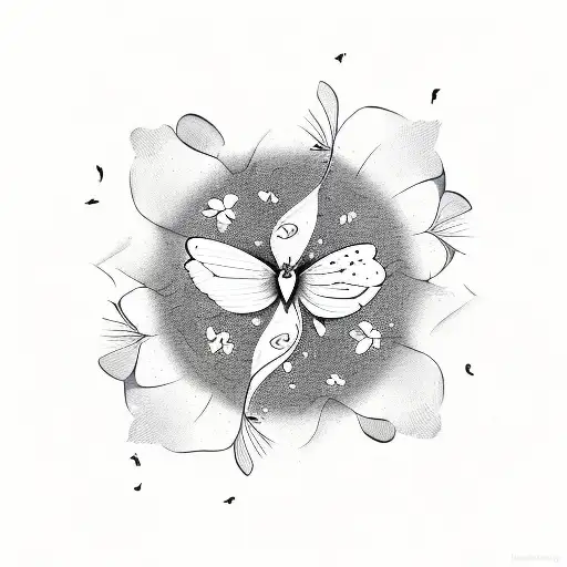 February Birth Month Flower With Butterflies And A Wave