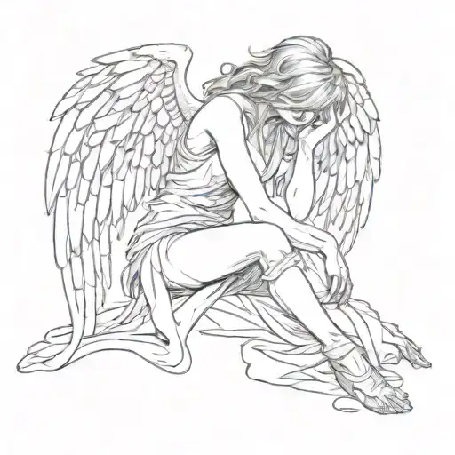 A Fallen Angel On There Knees Crying Woman
