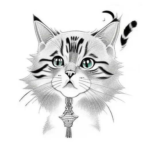 An Anime-style Tattoo Featuring A Cat Cosplaying As A Famous Japanese Anime Character