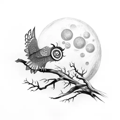 Fantasy Beautiful Owl In Forest With Moon