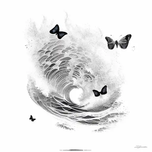 Butterflies And A Ocean Wave