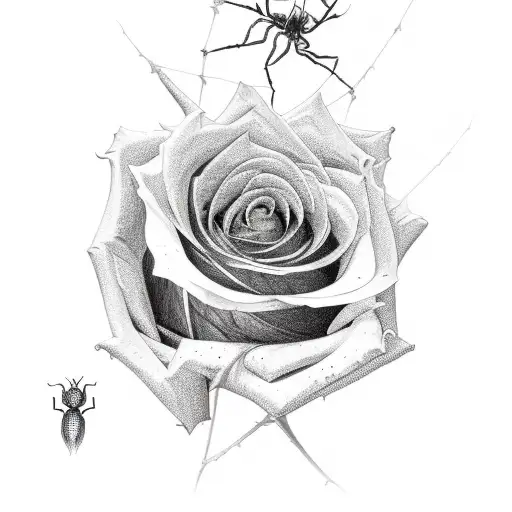 Rose With Spider Make The Lefe Of The Rose