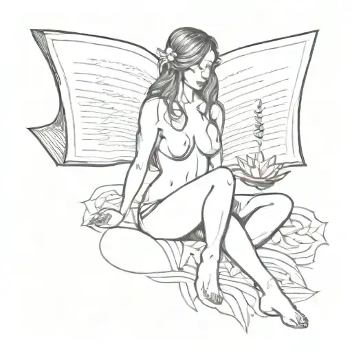 Woman's Ass In Black Panties And In Erotic Lotus Position With A Book In