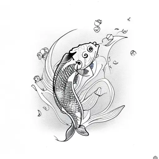 Pretty Koi Fish With Lotus Flower