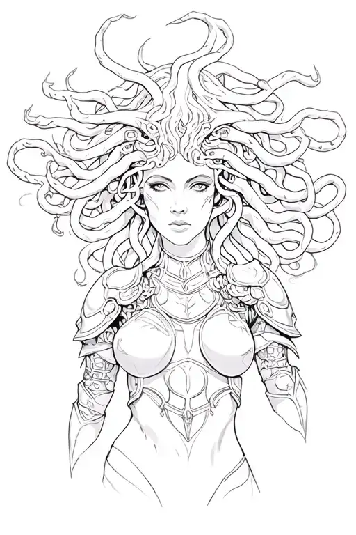 Medusa Holding A Head Wearing Armor Full Body