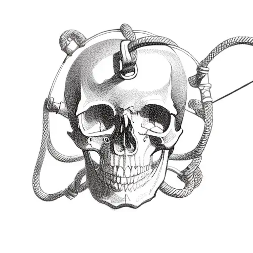 A Skull With Rescue Equipment Like Ropes And Carabiners