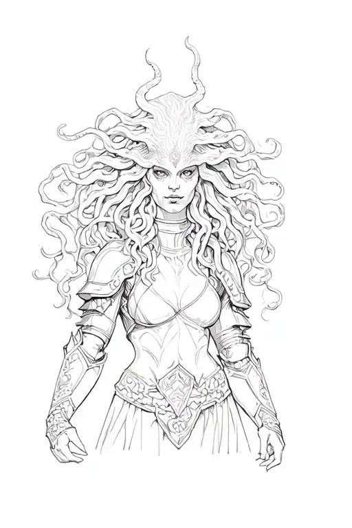 Medusa Holding A Head Wearing Armor Full Body