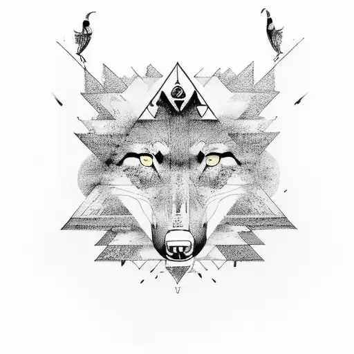 Pyramids Ankh Wolf Staircase Clouds Birds