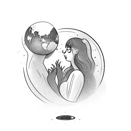 Couple In Love Looking At Planet In Sky With Rings