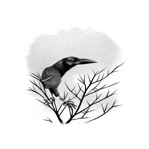 Crow Following Branches Black And White