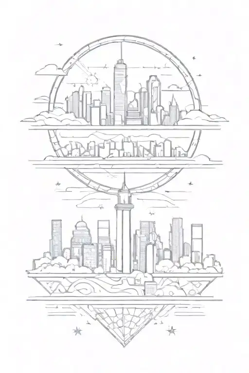 A Tattoo Of The Austin Skyline With Geometric Patterns And Arabic Motifs