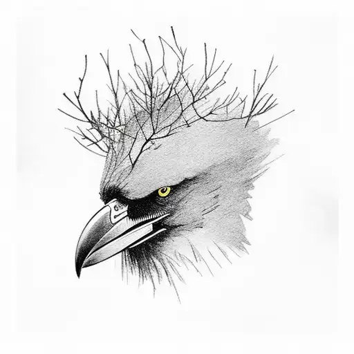 Crow Following Branches Black And White