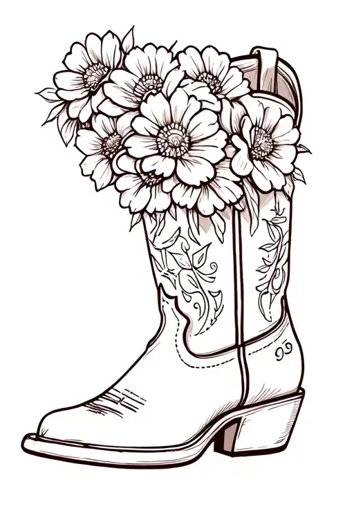 Cowboy Boot With Flowers Coming From The Top
