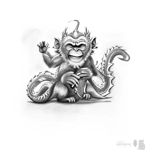 Angry Monkey And Dragon Intertwined