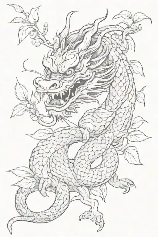 Chinese Dragon With Cherry Branch