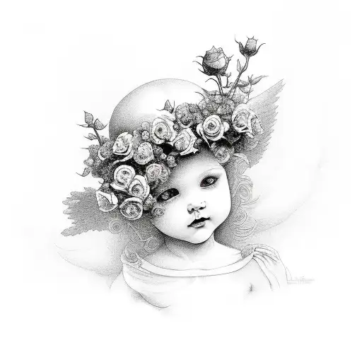 Cherub With Roses